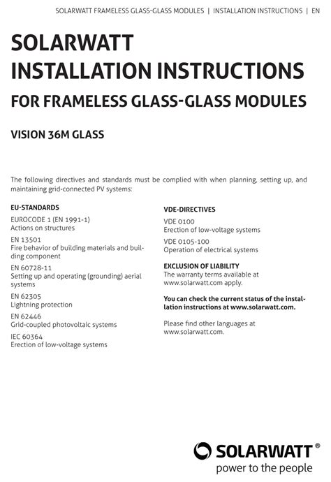 solarwatt VISION 36M GLASS Installation Instructions .